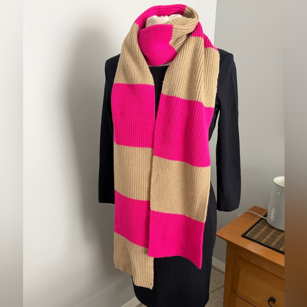 The Limited Fuchsia and Tan Striped Scarf 88” L x 7” W
